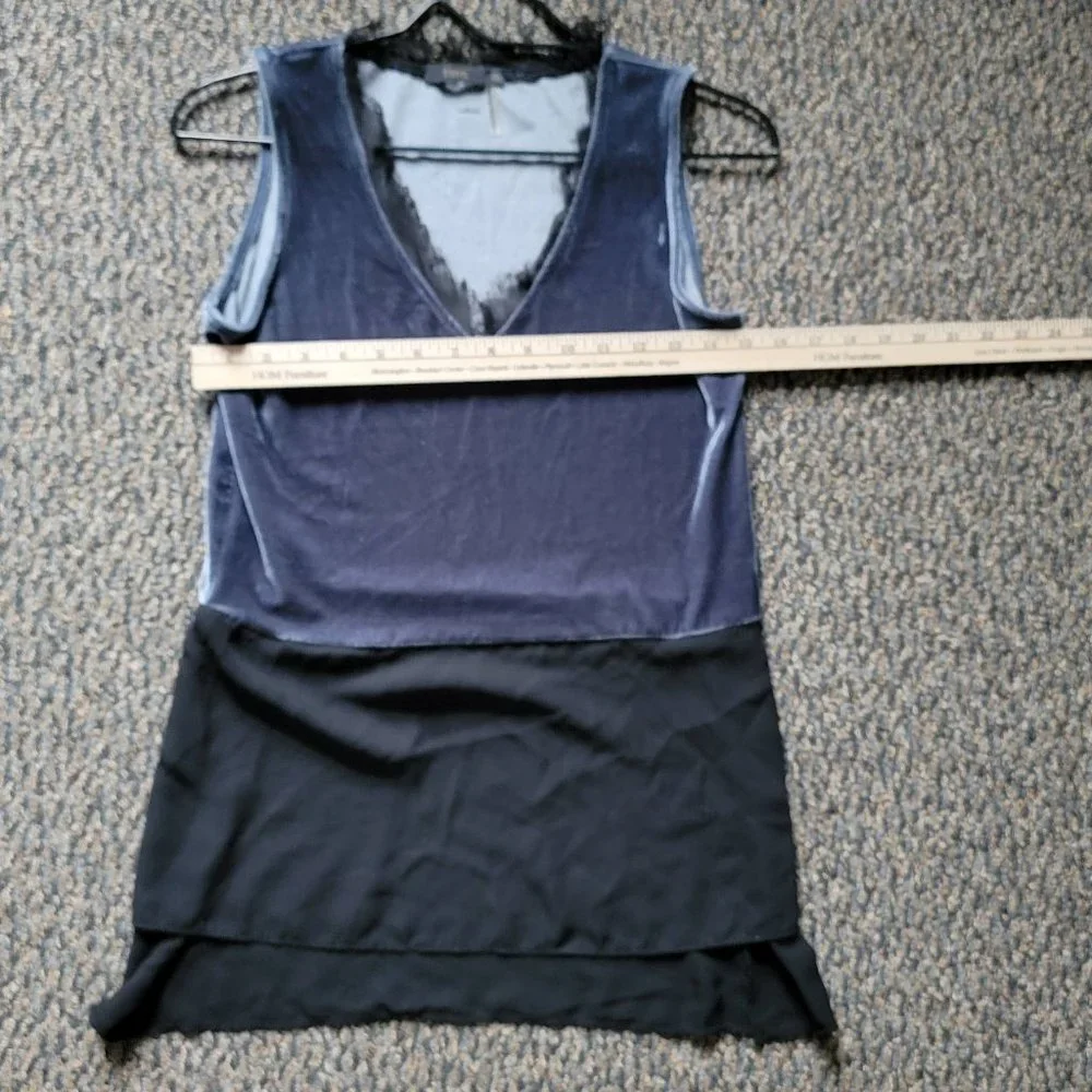 THML Blue Velvet Tunic Top Sleeveless Mixed Tank Blouse Velour XS Anthropologie - Picture 12 of 14